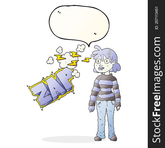 freehand drawn speech bubble cartoon casual alien girl using telepathy