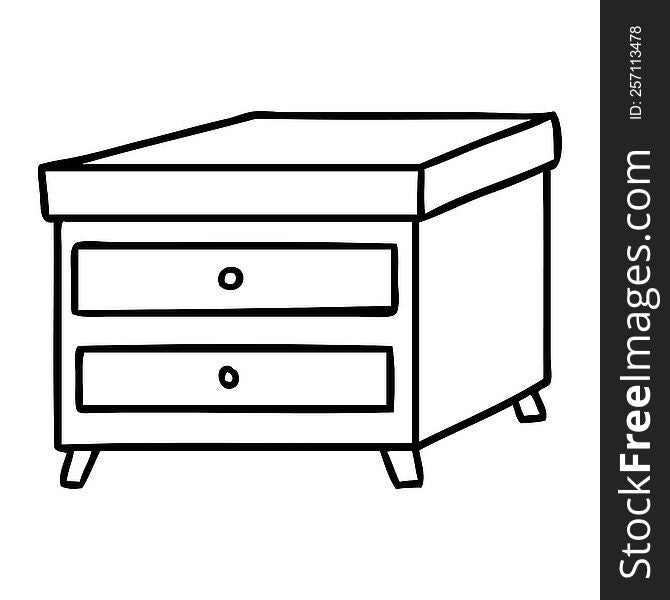 hand drawn line drawing doodle of a bedside table