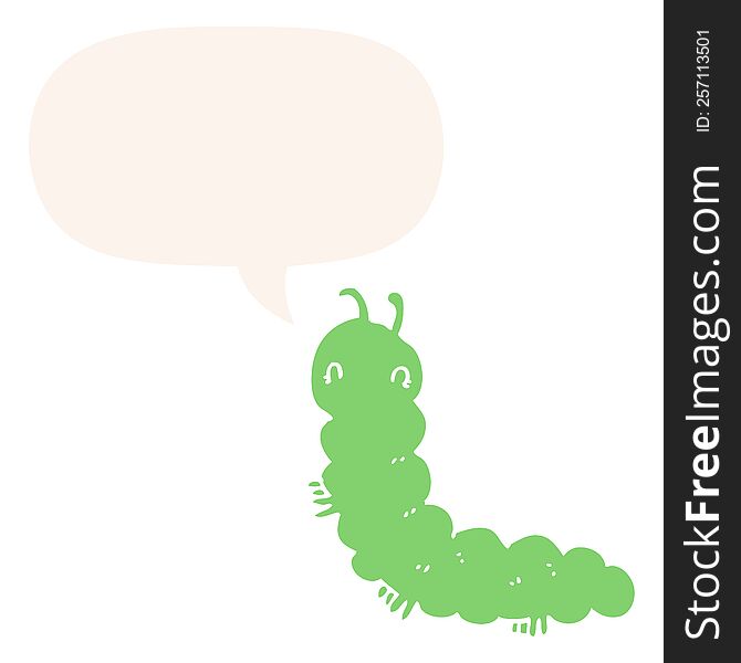 Cartoon Caterpillar And Speech Bubble In Retro Style