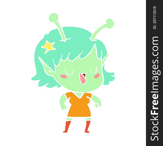 happy alien girl flat color style cartoon laughing