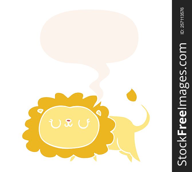 Cartoon Lion And Speech Bubble In Retro Style