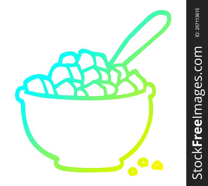 cold gradient line drawing of a cartoon bowl of cereal