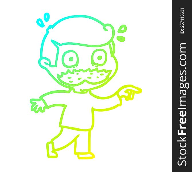 cold gradient line drawing of a cartoon man with mustache shocked