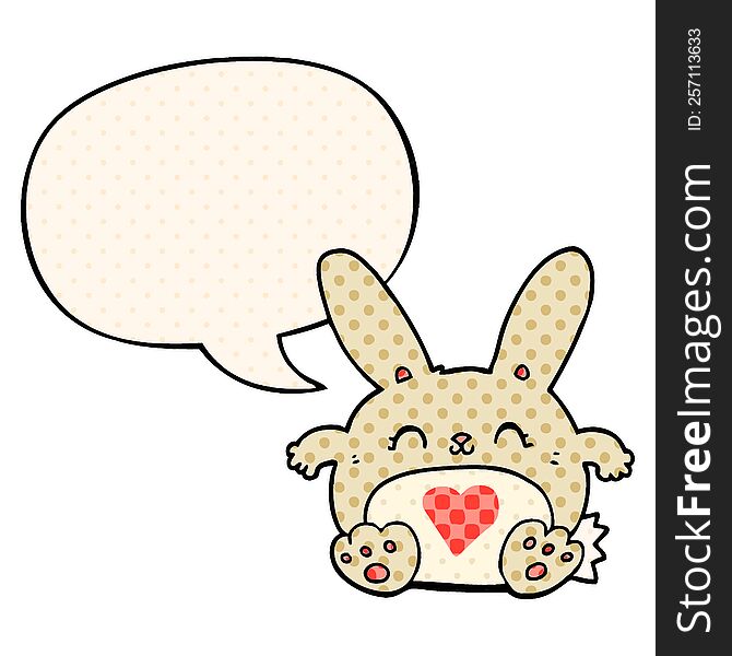 cute cartoon rabbit with love heart with speech bubble in comic book style. cute cartoon rabbit with love heart with speech bubble in comic book style