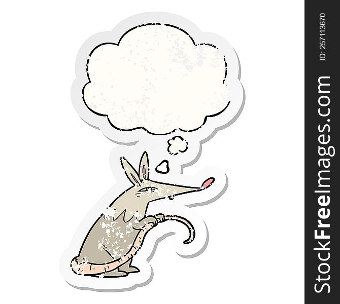 cartoon rat with thought bubble as a distressed worn sticker