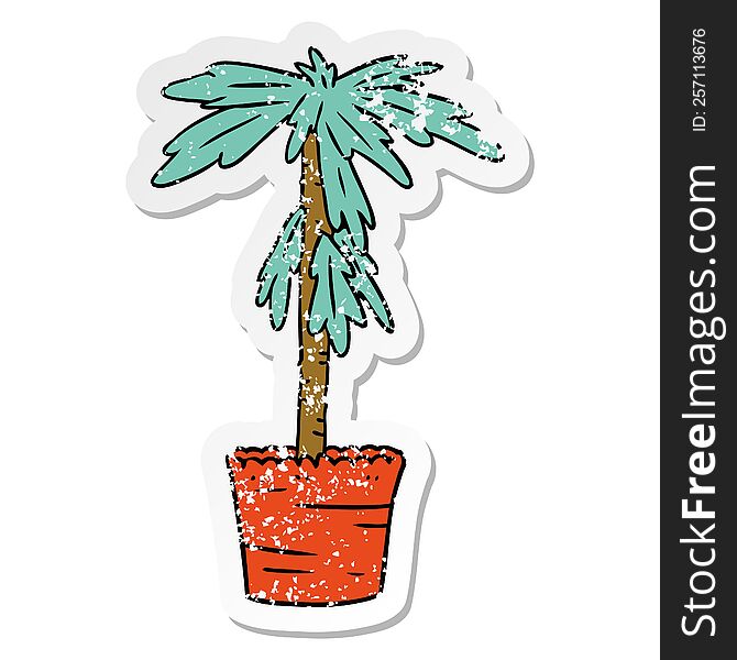 Distressed Sticker Cartoon Doodle Of A House Plant