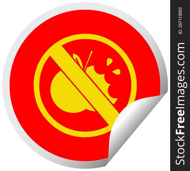 circular peeling sticker cartoon of a no healthy food allowed sign