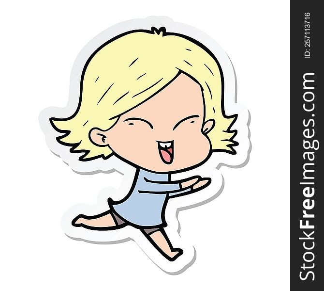 sticker of a happy cartoon girl