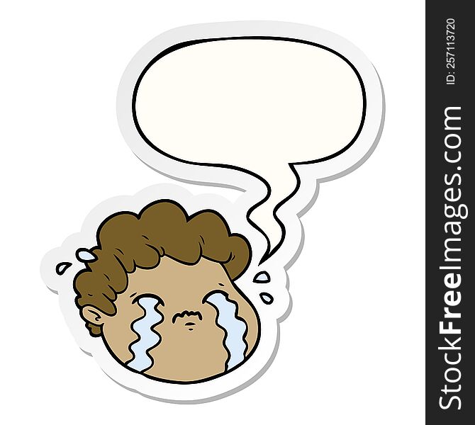 cartoon crying boy with speech bubble sticker