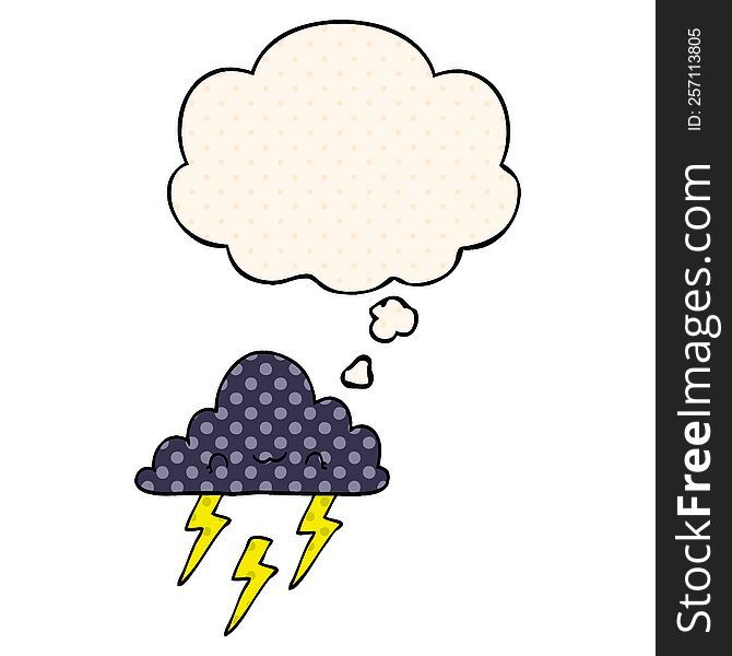 Cartoon Storm Cloud And Thought Bubble In Comic Book Style