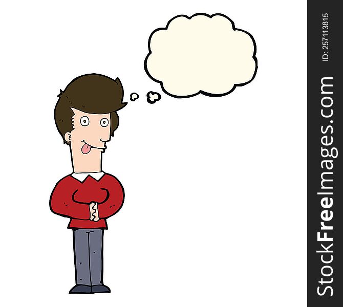 Cartoon Man Sticking Out Tongue With Thought Bubble