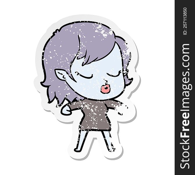 distressed sticker of a cute cartoon vampire girl