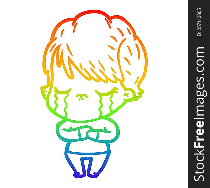 rainbow gradient line drawing of a cartoon woman crying