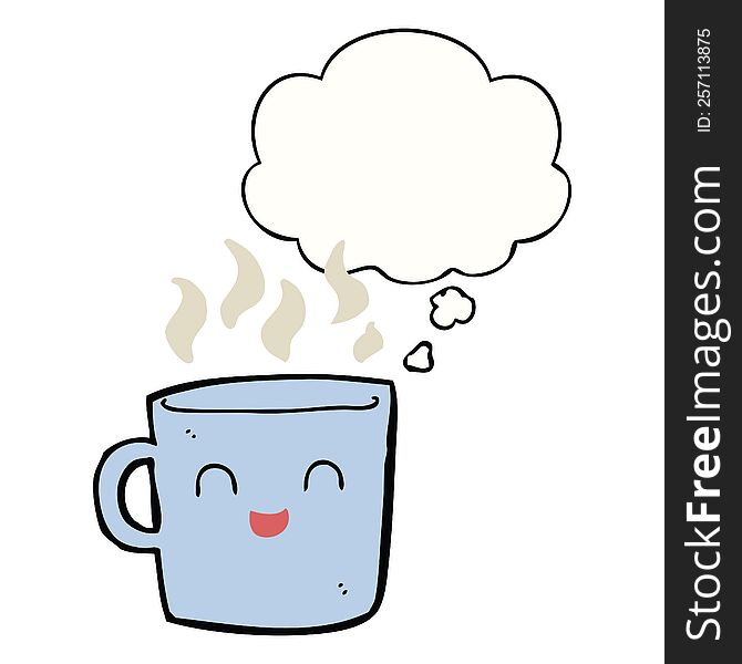 cute coffee cup cartoon with thought bubble. cute coffee cup cartoon with thought bubble