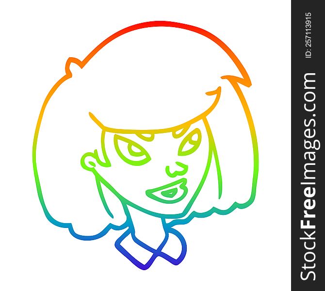 Rainbow Gradient Line Drawing Cartoon Face Girl