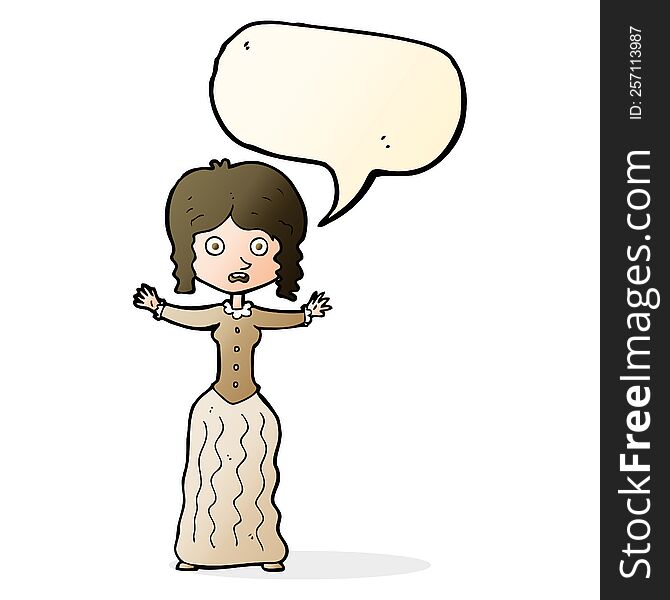 Cartoon Worried Victorian Woman With Speech Bubble