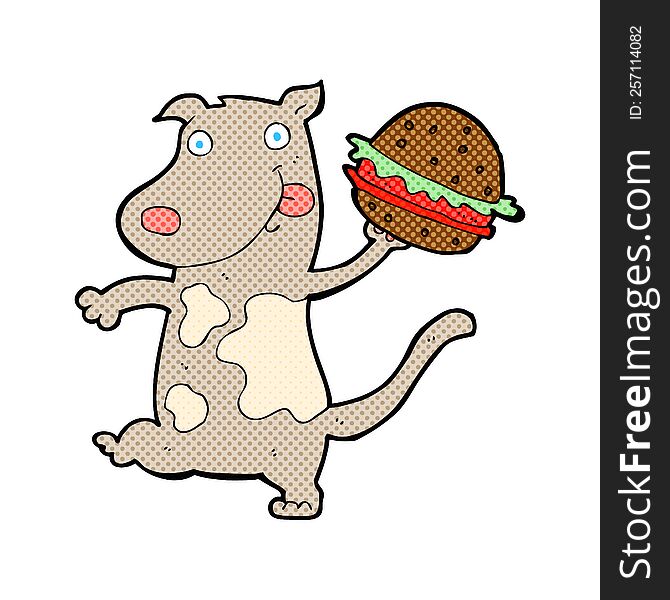 Cartoon Hungry Dog With Burger