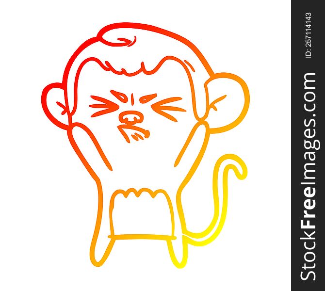 Warm Gradient Line Drawing Cartoon Angry Monkey