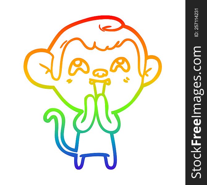 Rainbow Gradient Line Drawing Crazy Cartoon Monkey