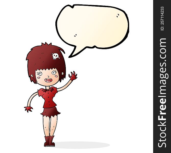 Cartoon Waving Vampire Girl With Speech Bubble