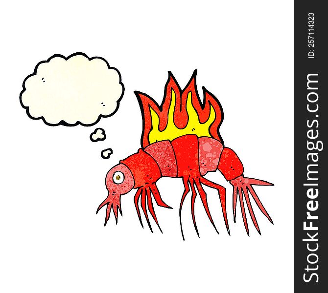 cartoon hot shrimp with thought bubble