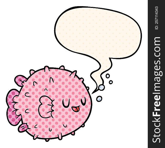 Cartoon Blowfish And Speech Bubble In Comic Book Style