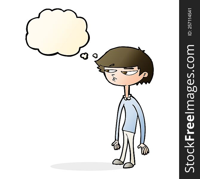 Cartoon Suspicious Boy With Thought Bubble