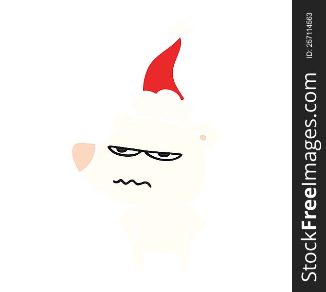 Angry Bear Polar Flat Color Illustration Of A Wearing Santa Hat