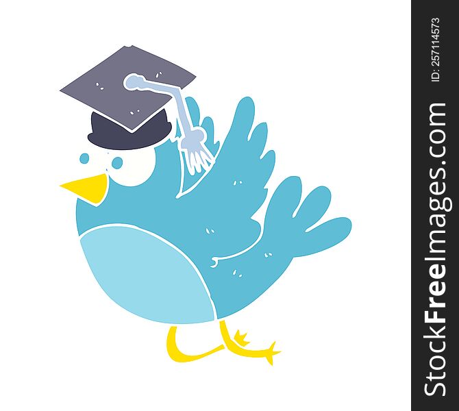 flat color illustration of bird wearing graduation cap. flat color illustration of bird wearing graduation cap