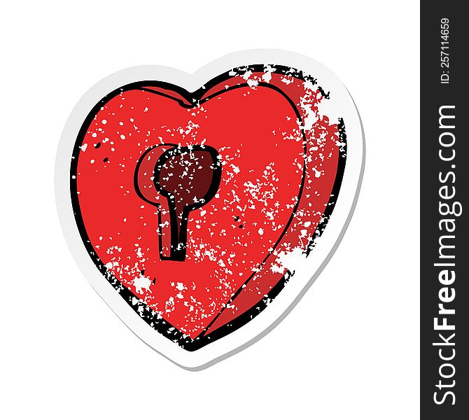 retro distressed sticker of a cartoon heart with keyhole