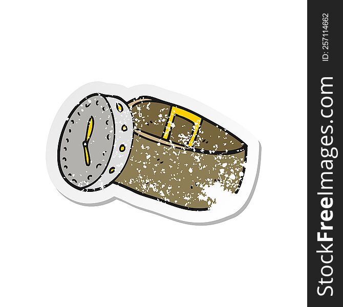 retro distressed sticker of a cartoon wrist watch
