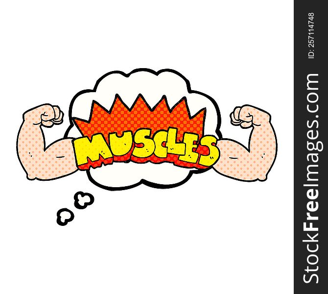 freehand drawn thought bubble cartoon muscles symbol