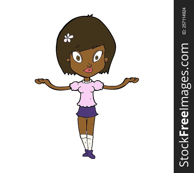 Cartoon Woman Making Balancing Gesture