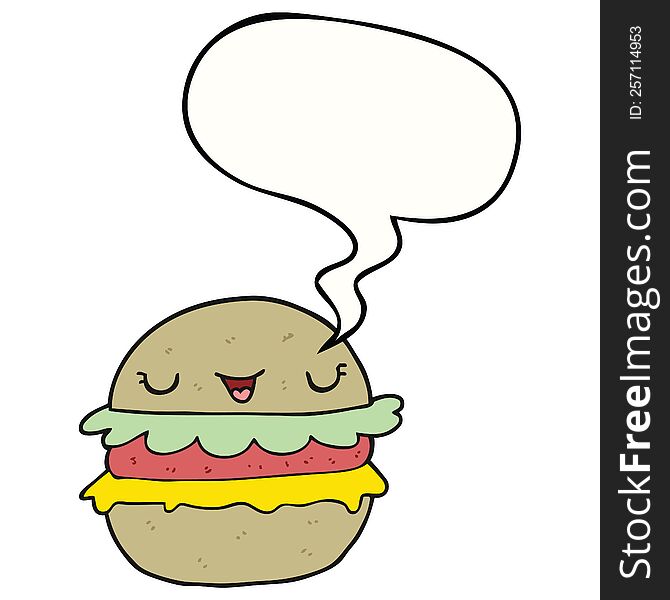 cartoon burger with speech bubble. cartoon burger with speech bubble