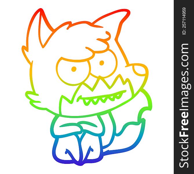 Rainbow Gradient Line Drawing Cartoon Grinning Fox Sitting