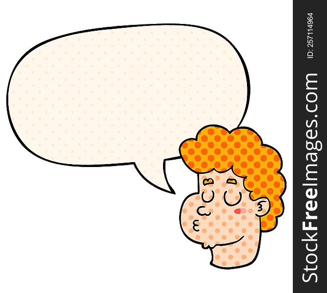 Cartoon Male Face And Speech Bubble In Comic Book Style
