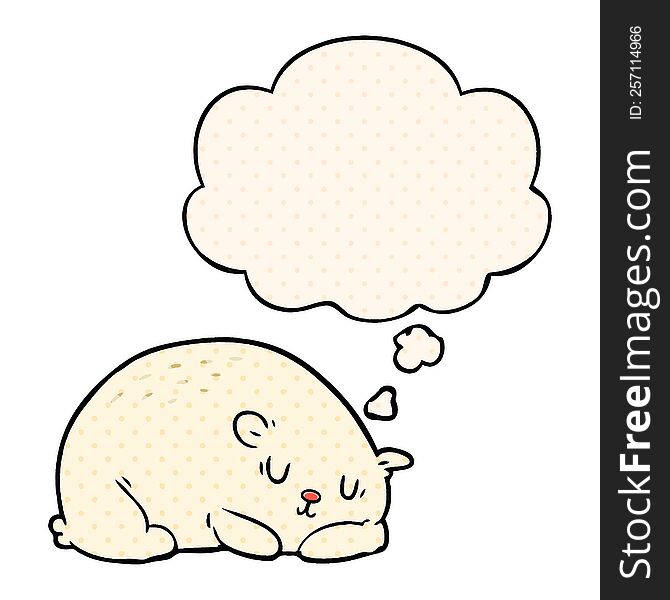 cartoon polar bear with thought bubble in comic book style