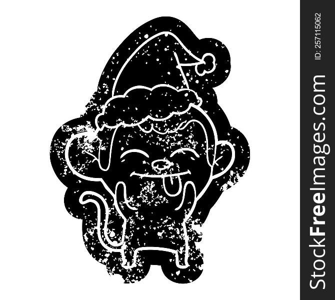 Funny Cartoon Distressed Icon Of A Monkey Wearing Santa Hat