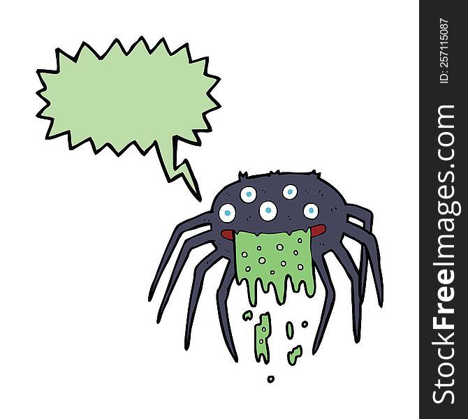 Cartoon Gross Halloween Spider With Speech Bubble