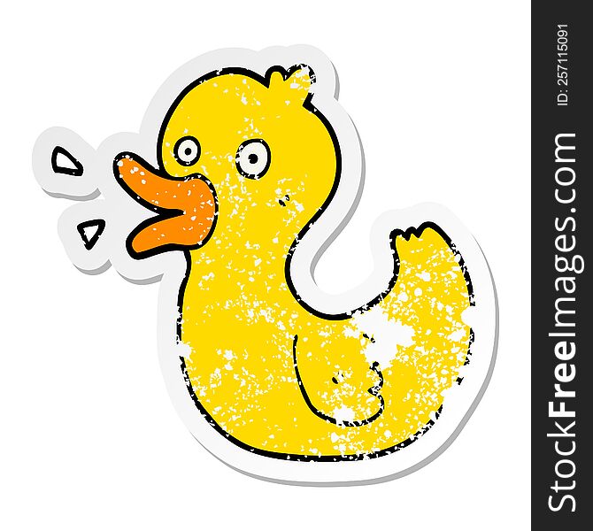 Distressed Sticker Of A Cartoon Quacking Duck