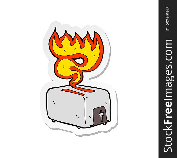 Sticker Of A Cartoon Burning Toaster