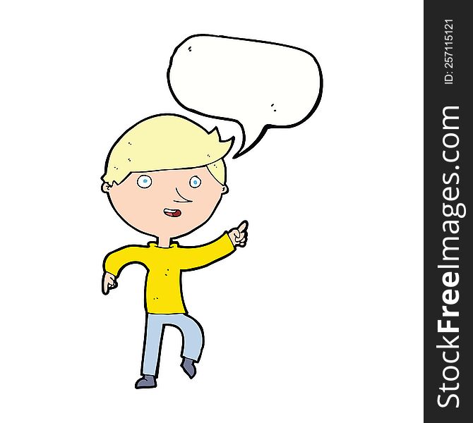 Cartoon Happy Pointing With Speech Bubble