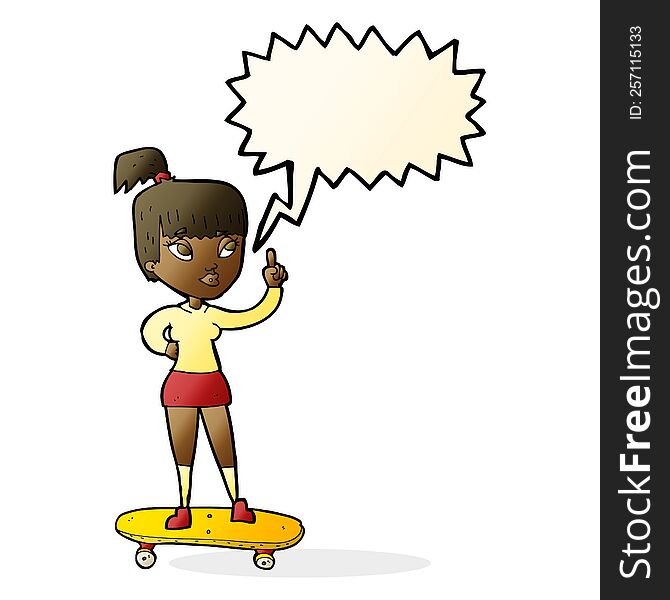 Cartoon Skater Girl With Speech Bubble