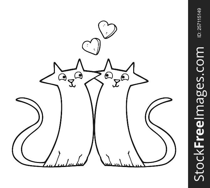 freehand drawn black and white cartoon cats in love