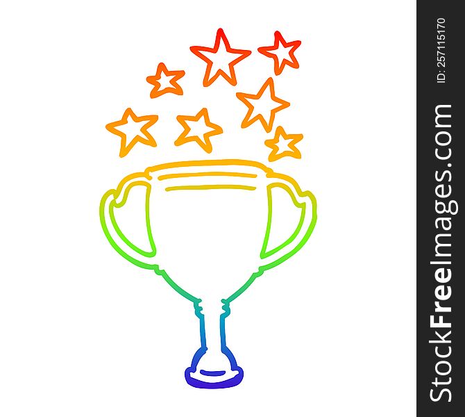 rainbow gradient line drawing of a cartoon sports trophy