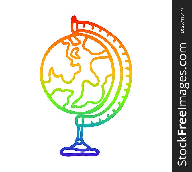 rainbow gradient line drawing of a cartoon world globe