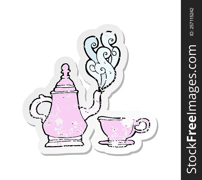 Retro Distressed Sticker Of A Cartoon Coffee Pot And Cup
