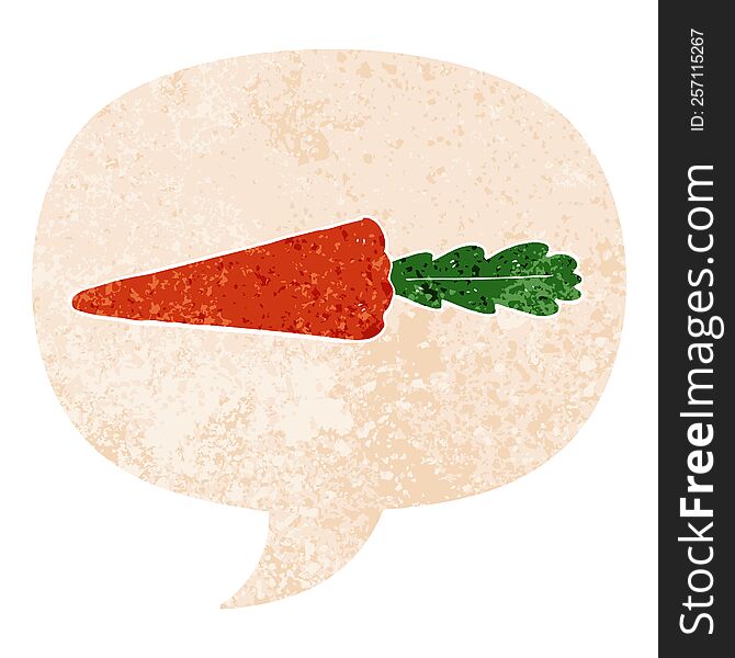 cartoon carrot and speech bubble in retro textured style