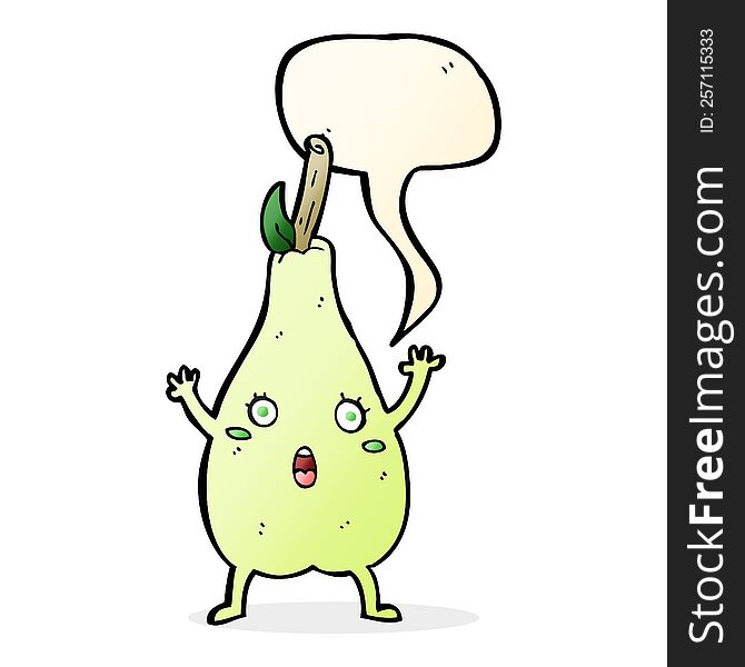 Cartoon Frightened Pear With Speech Bubble