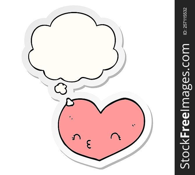 Cartoon Heart With Face And Thought Bubble As A Printed Sticker
